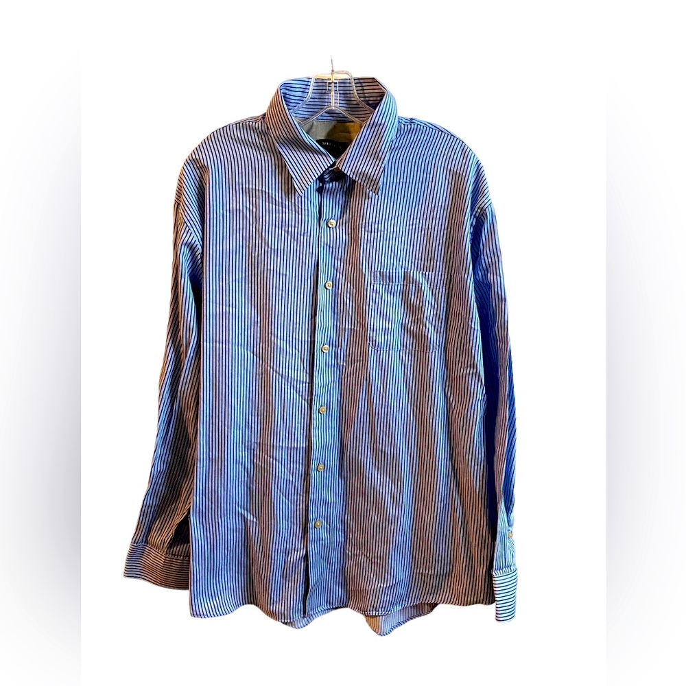 Van Heusen light blue & black striped button down size XL